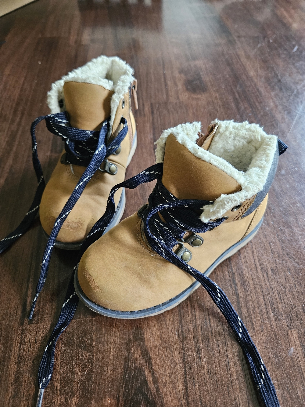 Cat & Jack Tan Faux-Fur Lined Kids Lace-Up Boots